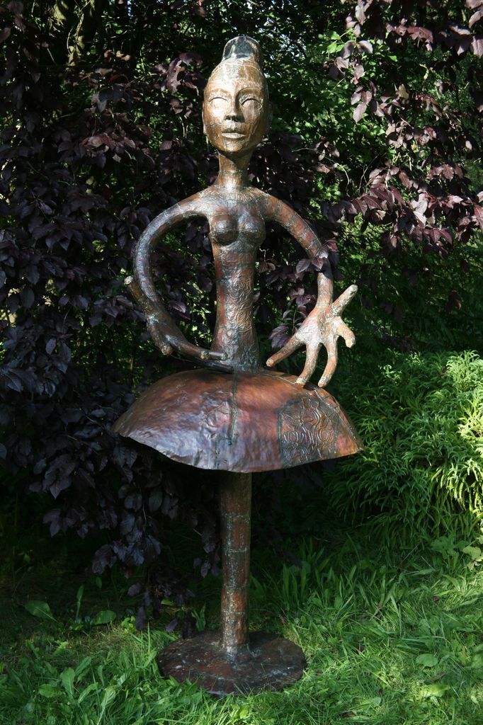 Quirky Unusual caricatureistic Large Garden Copper Sculpture of a Female Ballerina