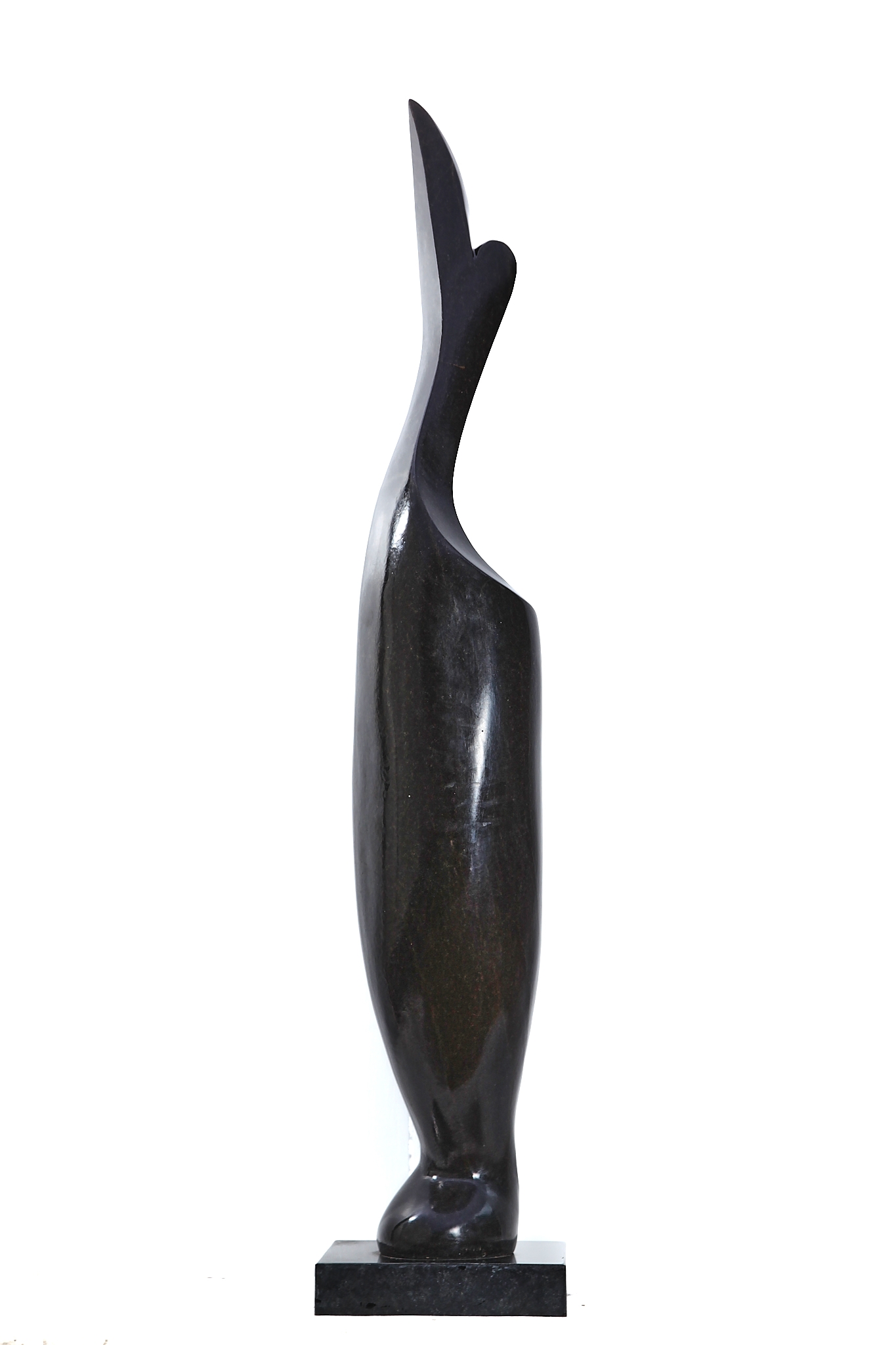Tall Slim Shona Carved Springstone Sculpture of a Slender Bird Looking Up