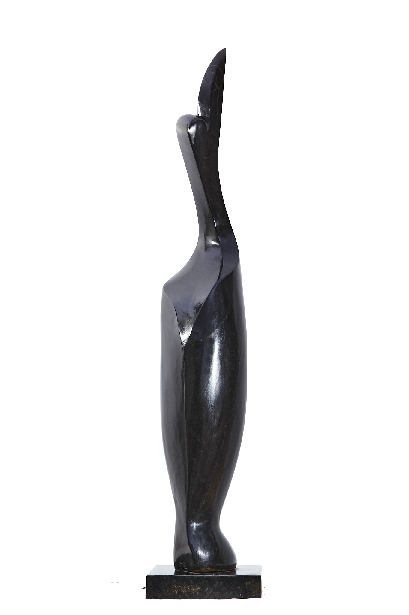 Tall Slim Shona Carved Springstone Sculpture of a Slender Bird Looking Up