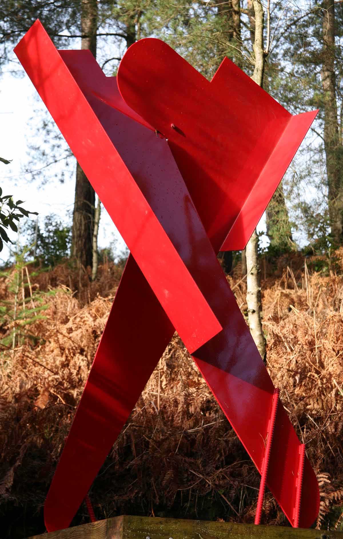 Monumental Abstract Steel Sculpture Painted Red and Creating a Cross