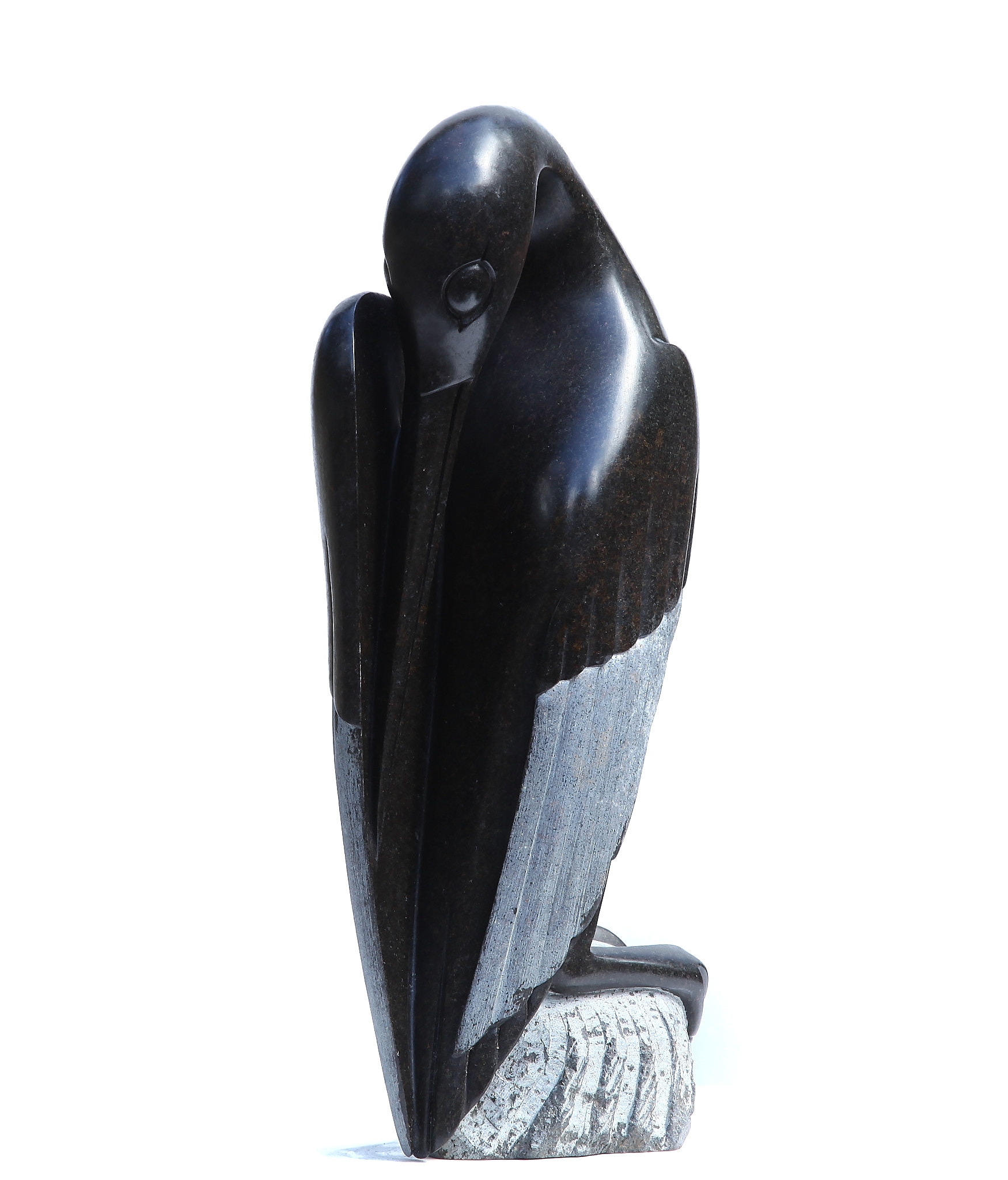 African Shona Springstone Sculpture of A Tall Bird Preening It's Feathers