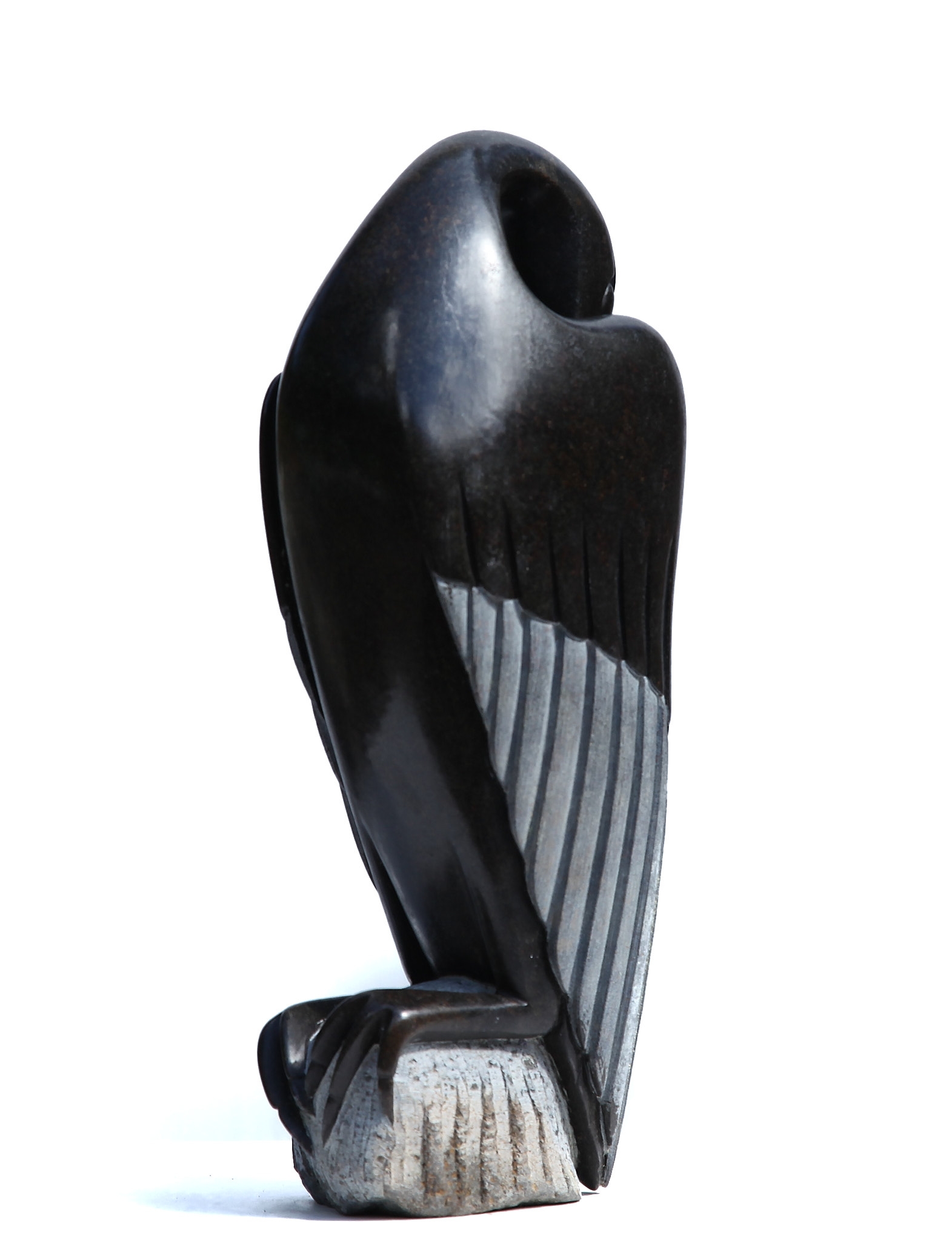 African Shona Springstone Sculpture of A Tall Bird Preening It's Feathers