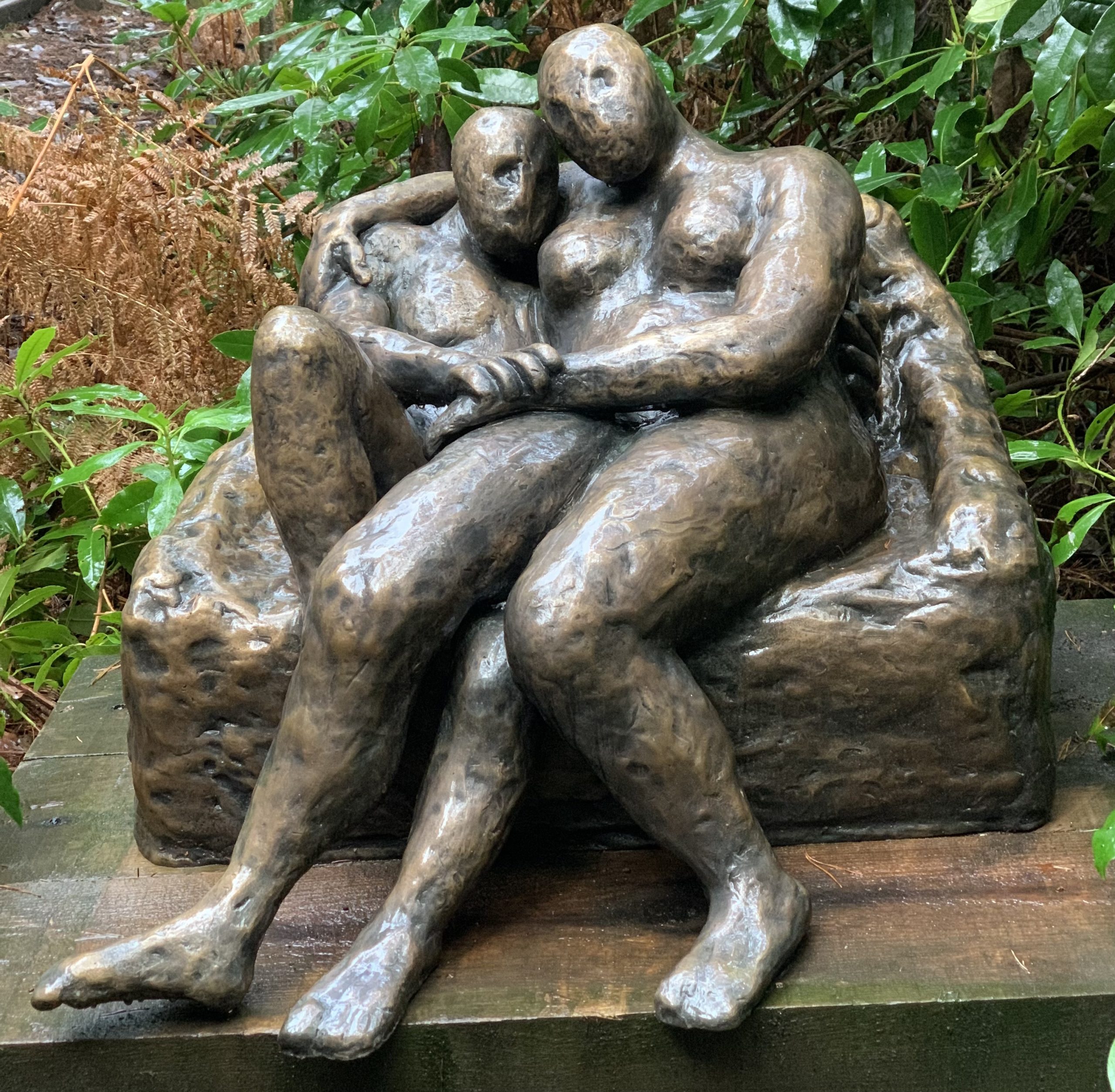 Large Bronze Figurative Sculpture - Embracing Couple on a Settee by Stella Shawzin - Image 3