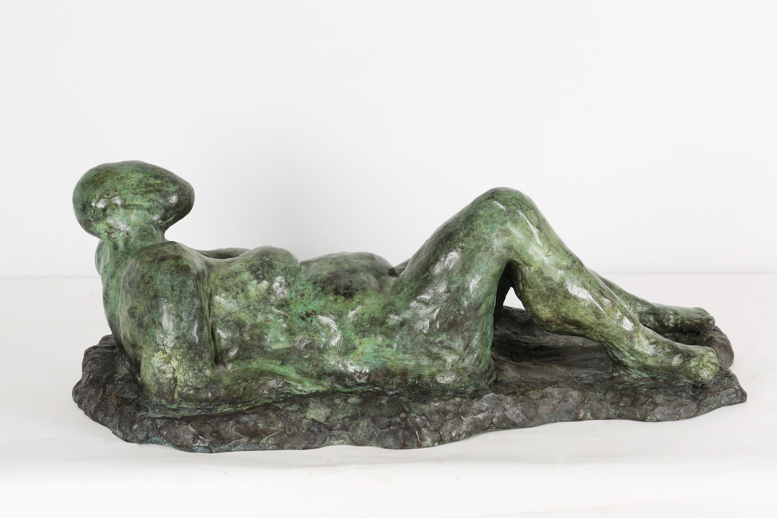 Indoor or Outdoor Bronze Figurative Sculpture of a Nude Pregnant Woman Lying on her back
