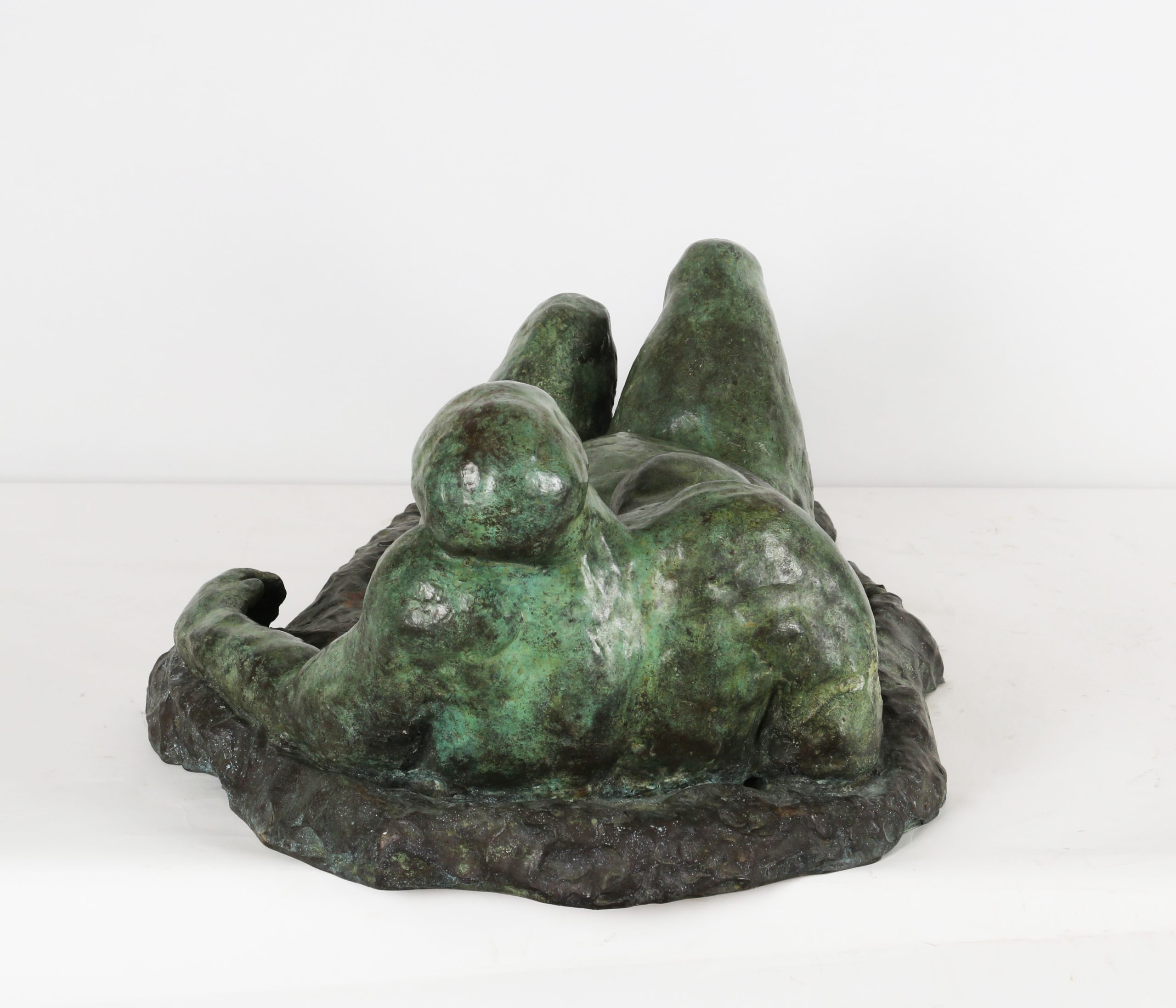 Indoor or Outdoor Bronze Figurative Sculpture of a Nude Pregnant Woman Lying on her back