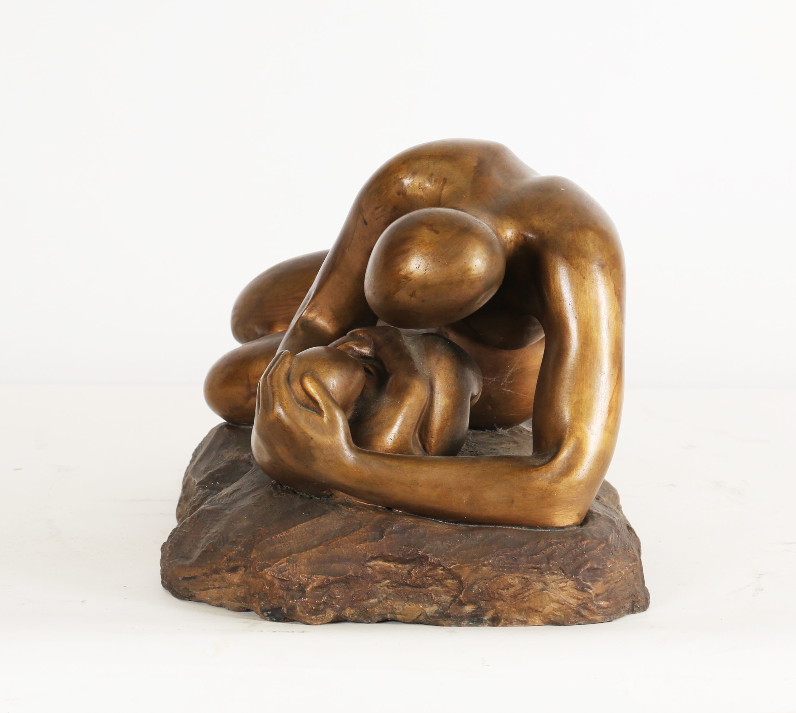 Large Bronze Sculpture of a Mother Cradling her baby and lying down