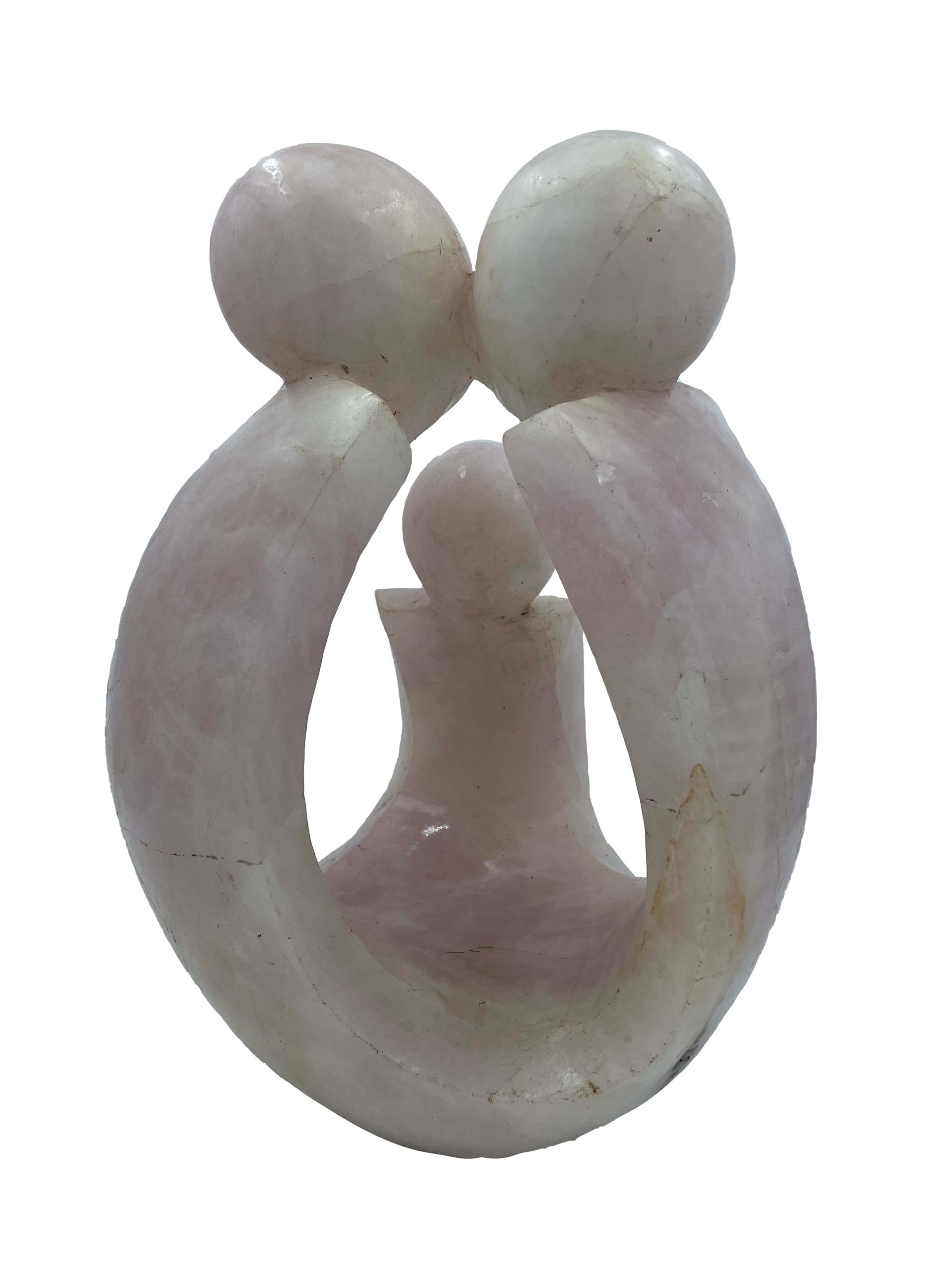 Abstract and Simplistic Shona Stone Sculpture of a Family of Three in A light pink stone