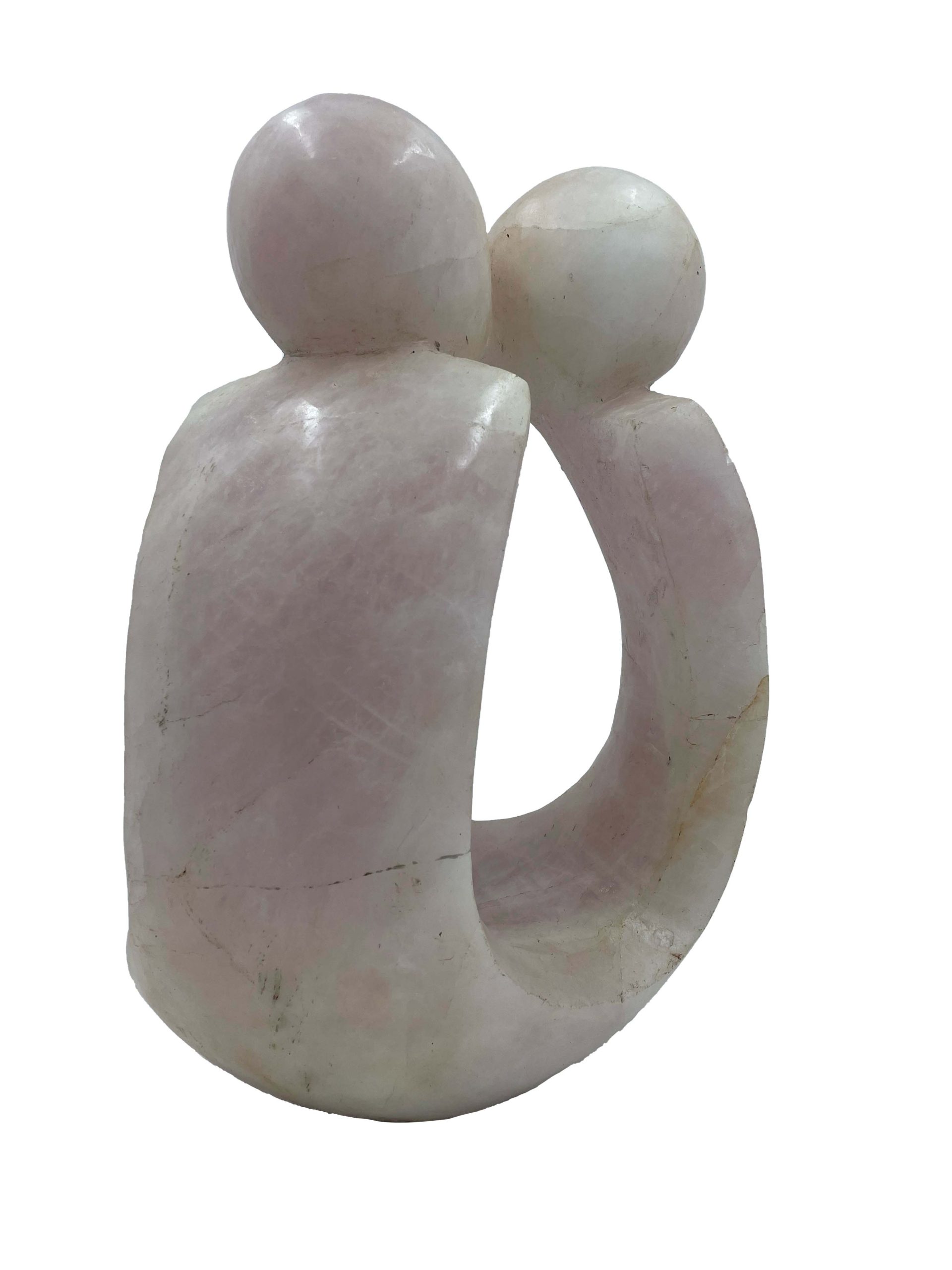 Abstract and Simplistic Shona Stone Sculpture of a Family of Three in A light pink stone