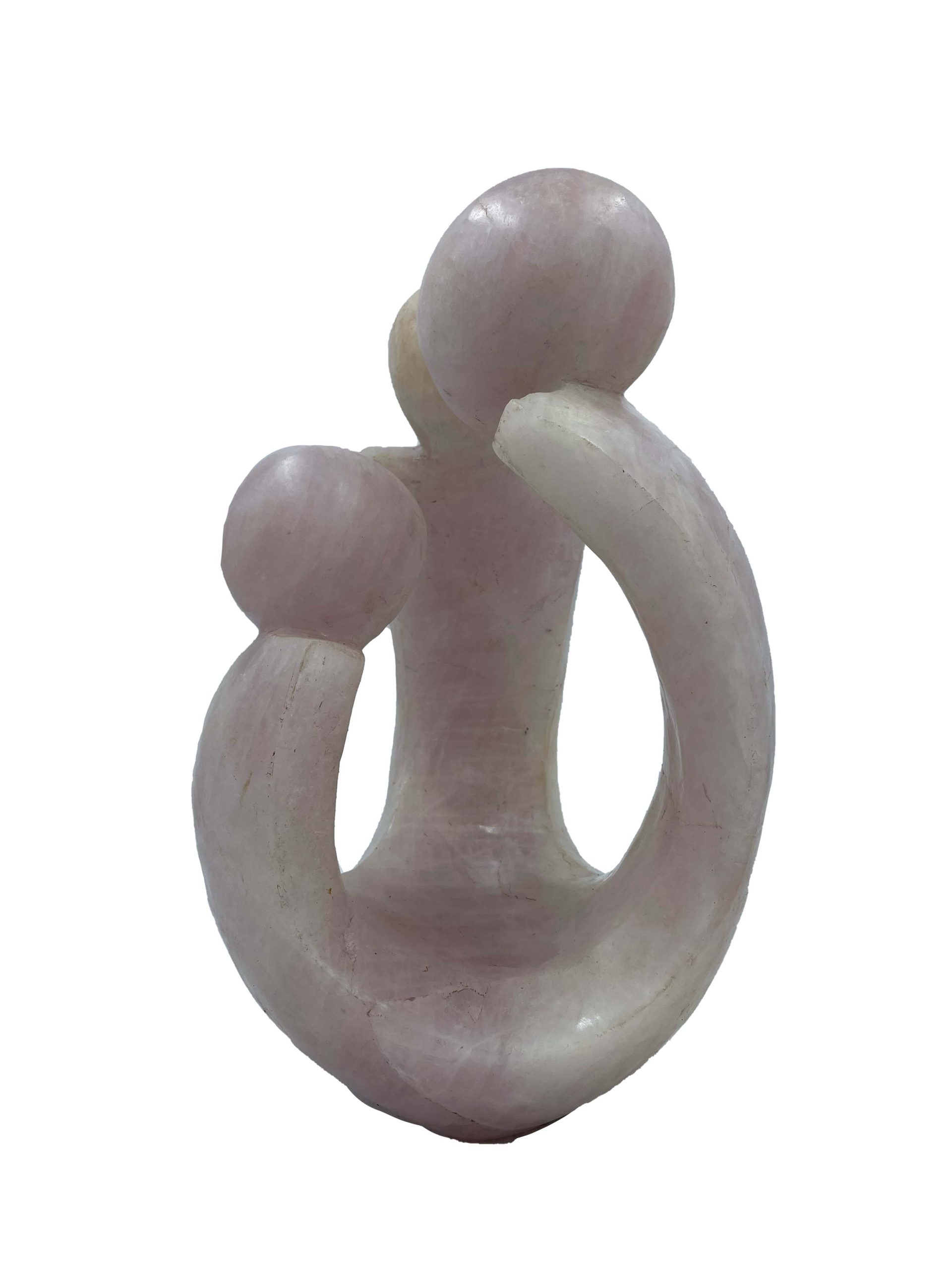 Abstract and Simplistic Shona Stone Sculpture of a Family of Three in A light pink stone