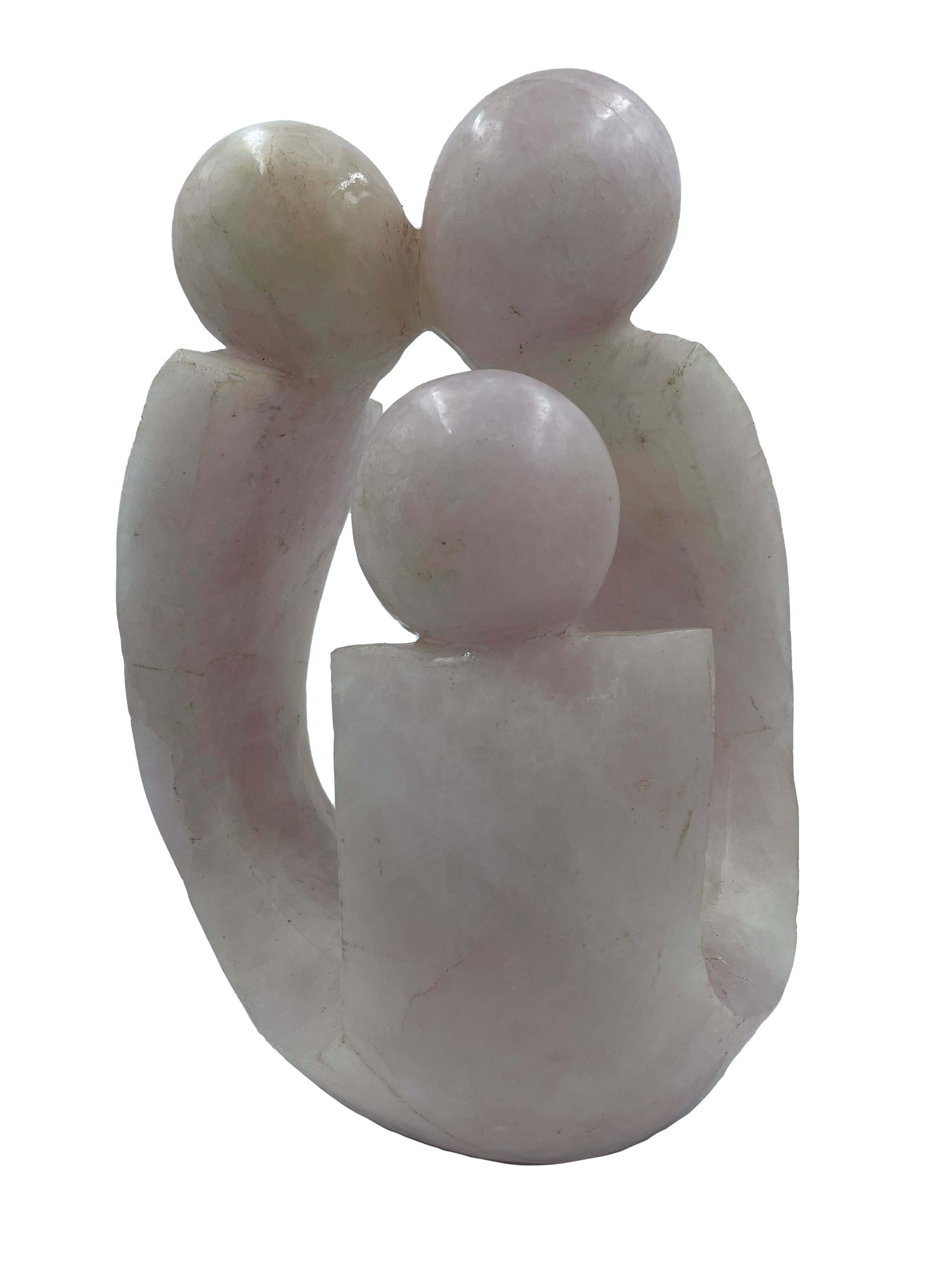 Abstract and Simplistic Shona Stone Sculpture of a Family of Three in A light pink stone