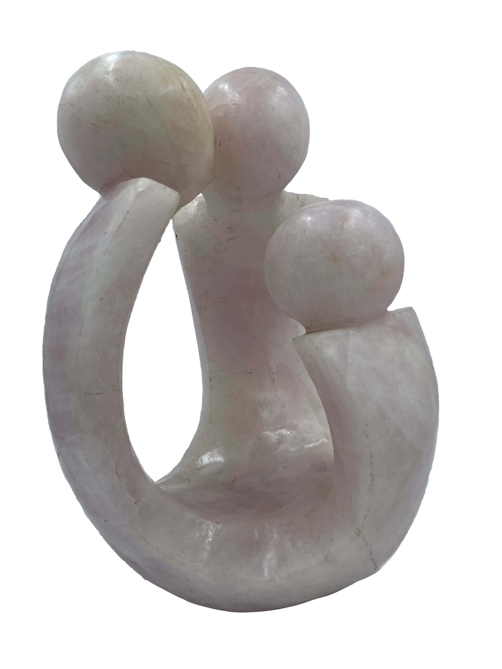 Abstract and Simplistic Shona Stone Sculpture of a Family of Three in A light pink stone