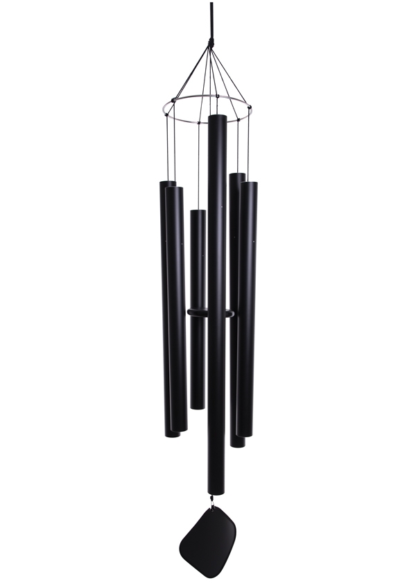 Quartal Basso Profundo Wind Chime, A folk various metals sculpture of a black wind chime.